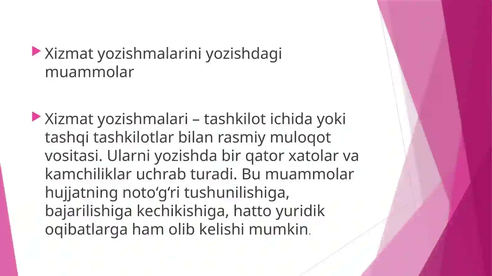 Xizmat yozishmalariniyozishdagi muammolar 2