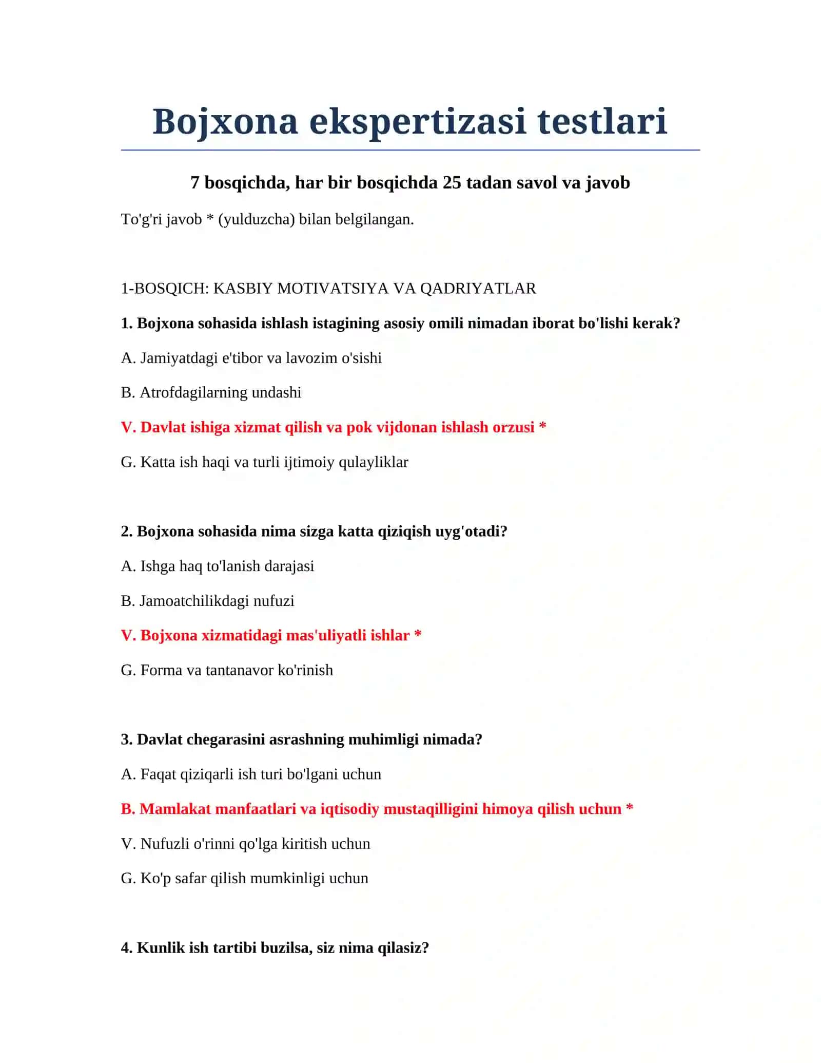 Bojxona ekspertizasi testlari 2