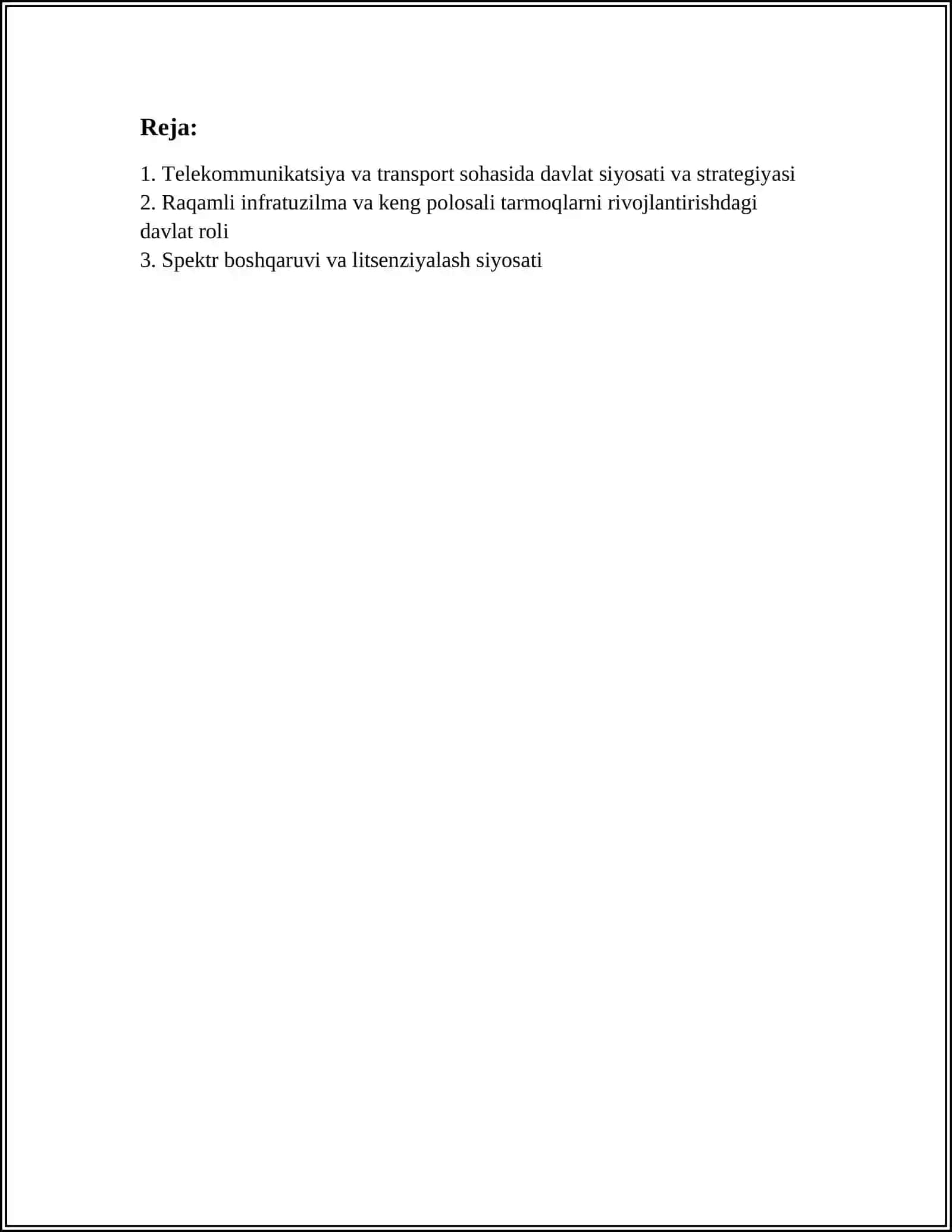 TELEKOMUNIKATSIYA VA TRANSPORT SOHASIDA DAVLAT BOSHQARUVI 2