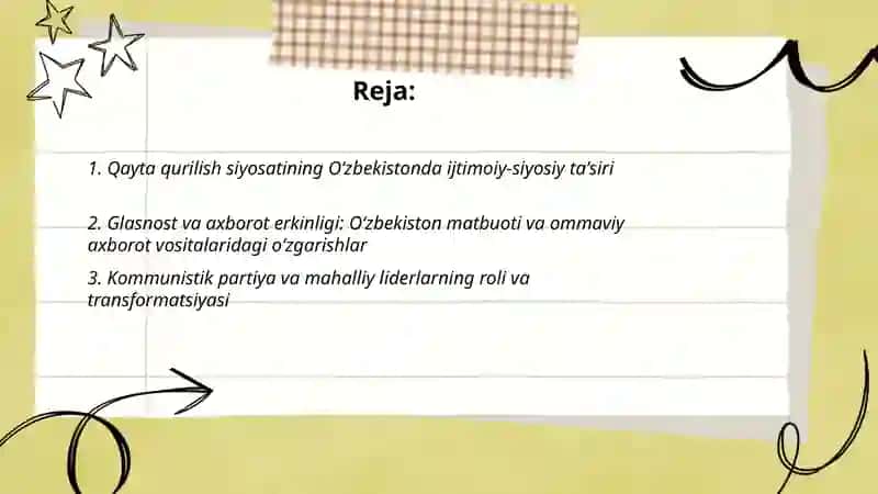 Qayta qurilish yillarida Oʻzbekistondagi ishtimoiy siyosiy ahvol Akramova Zilola 2