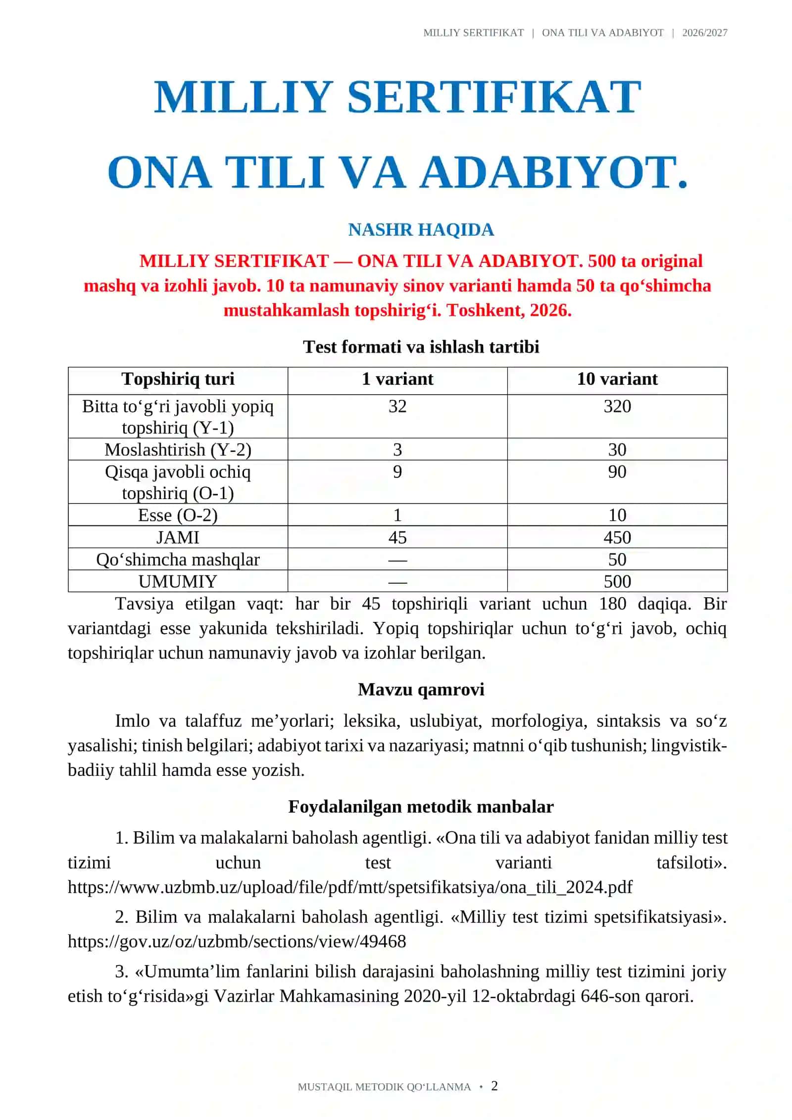 MILLIY SERTIFIKAT ONA TILI va ADABIYOT 500 ta TOPSHIRIQ 2026-2027 .docx 2
