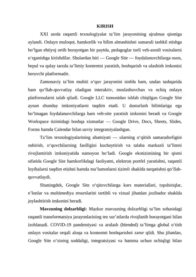 GOOGLE SITE PLATFORMASI HAQIDA MA’LUMOT 2
