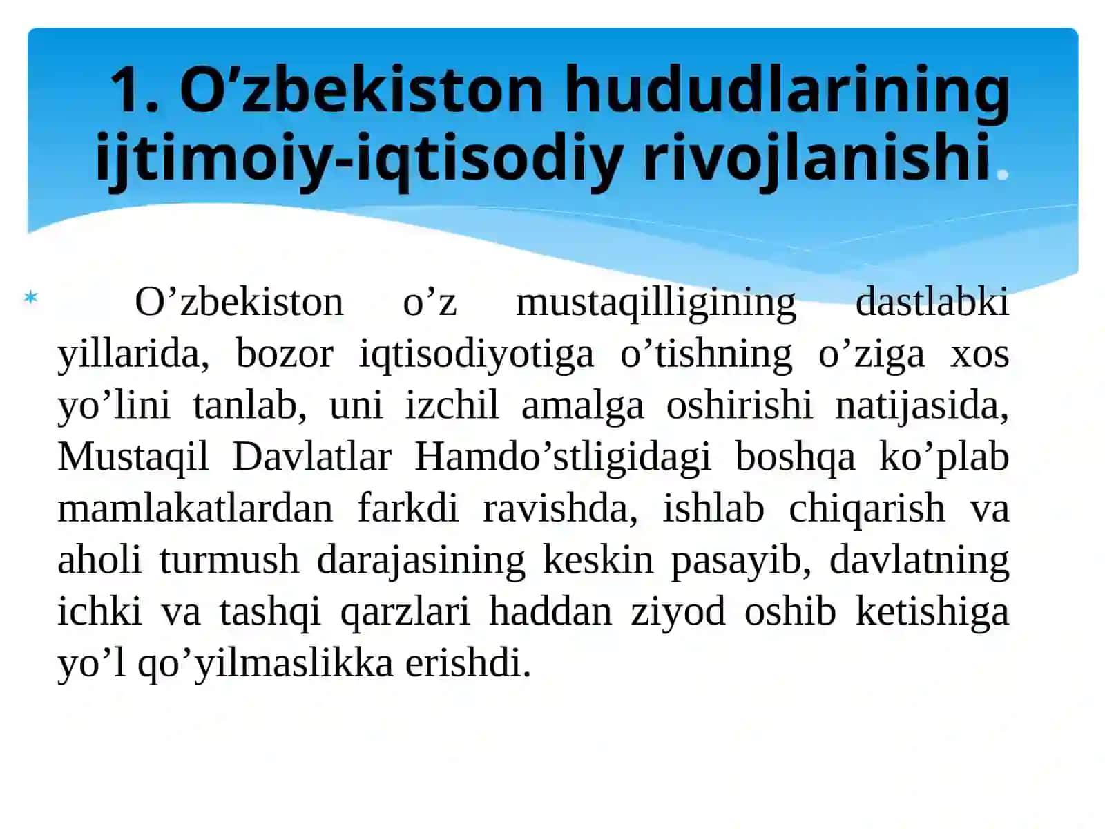 O'zbekiston hududlarining ijtimoiy-iqtisodiy rivojlanishi 2