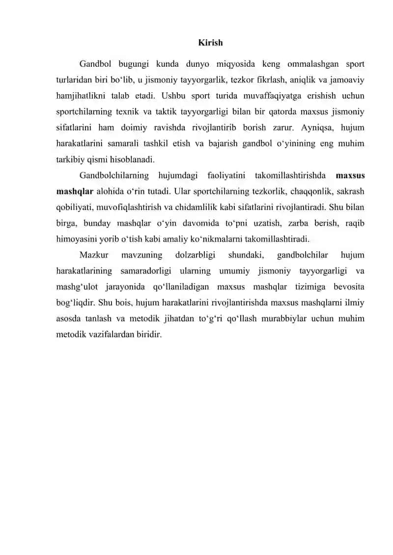 Gandbolchilarning xujum harakatlarini rivojlantirishda maxsus mashqlardan foydalanish usullari 2