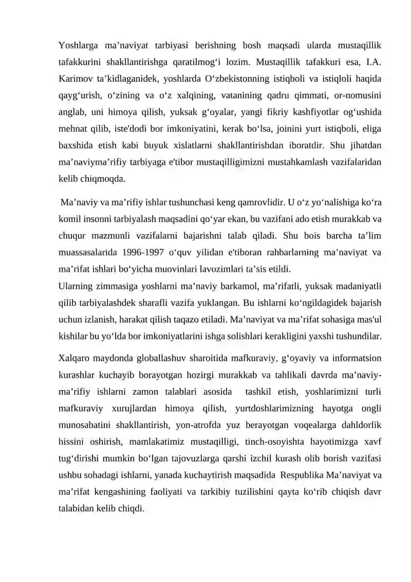 Ma’naviy-ma’rifiy ishlarning samaradorligini oshirishda kadrlarning o‘rni 2
