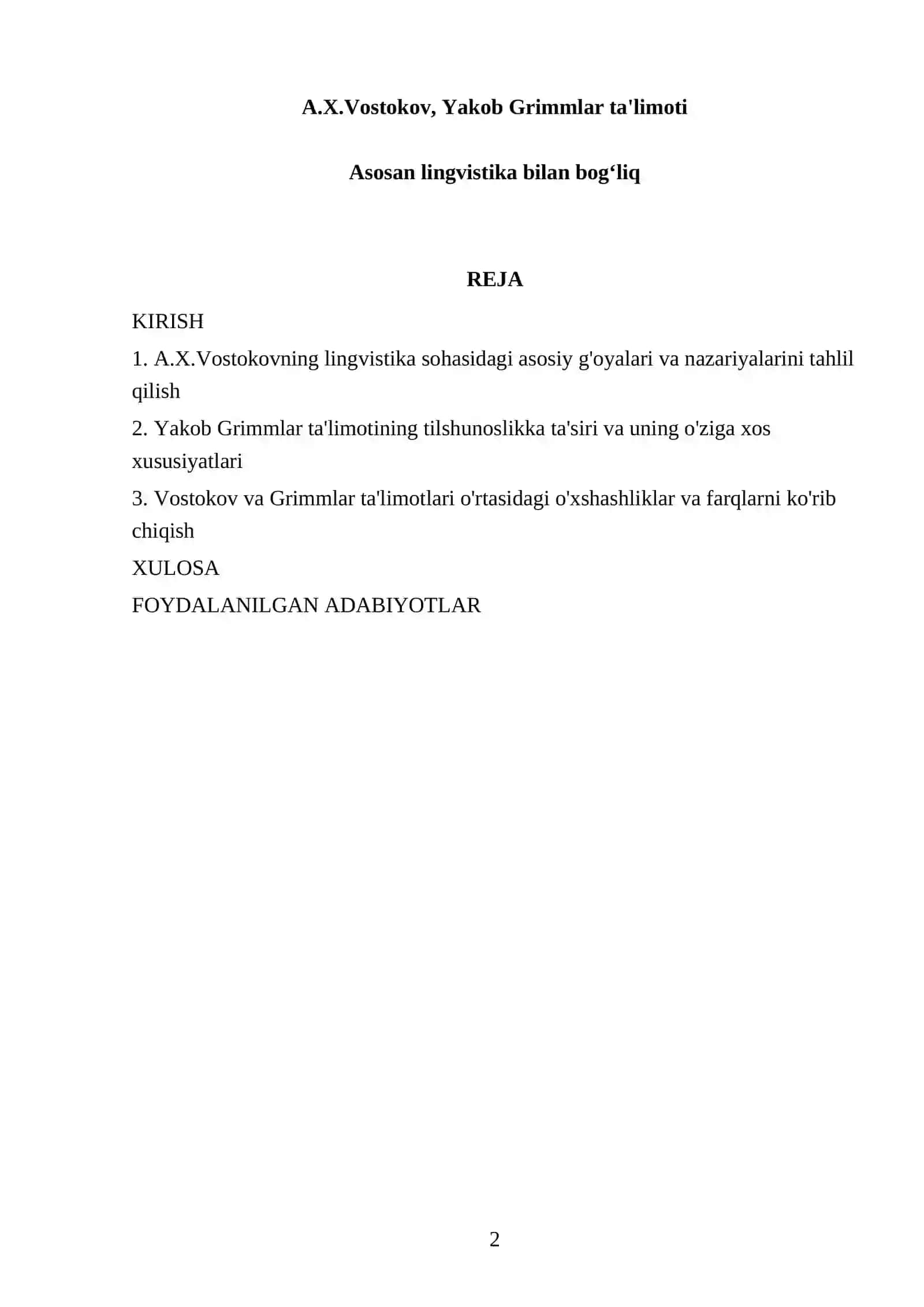 A.X.Vostokov, Yakob Grimmlar ta'limoti 2