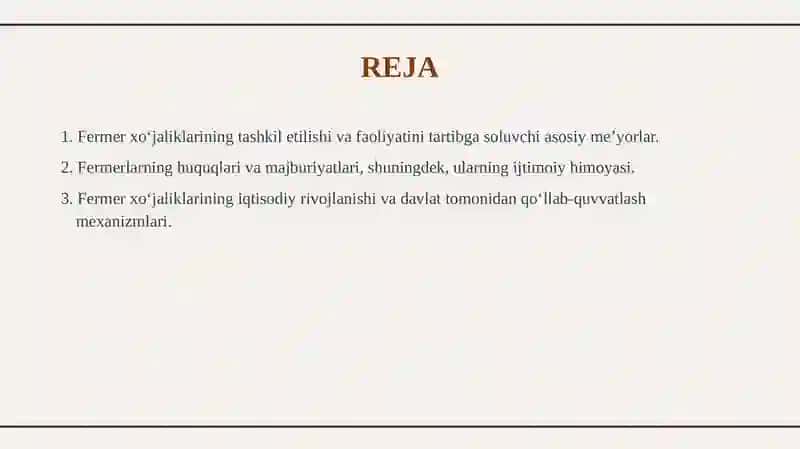 O‘zbekiston Respublikasining “Fermer xo‘jaliklari to‘g‘risida”gi Qonuni 2