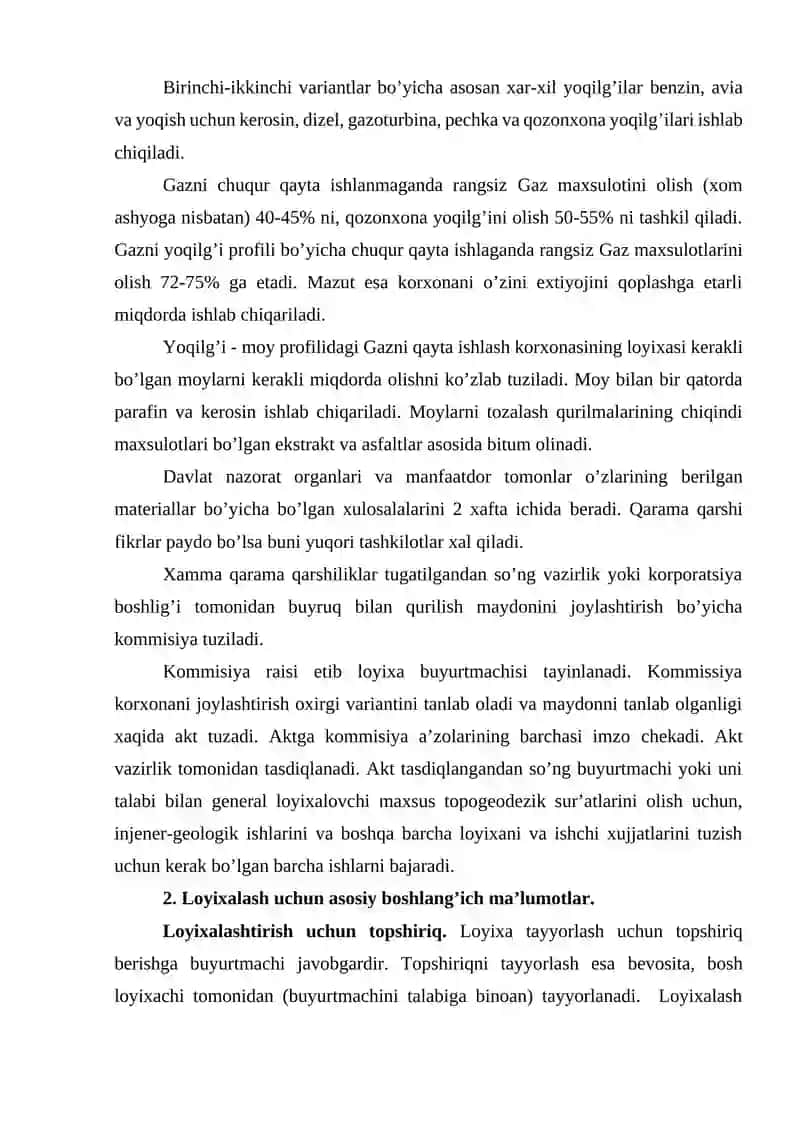 NEFT va GAZNI QAYTA ISHLASH KORXONALARINI (GQIK) VA GAZ KIMYOSI KORXONALARI (GKK) TEXNIK-IQTISODIY ASOSLASH KO’RSATKICHLARI 2