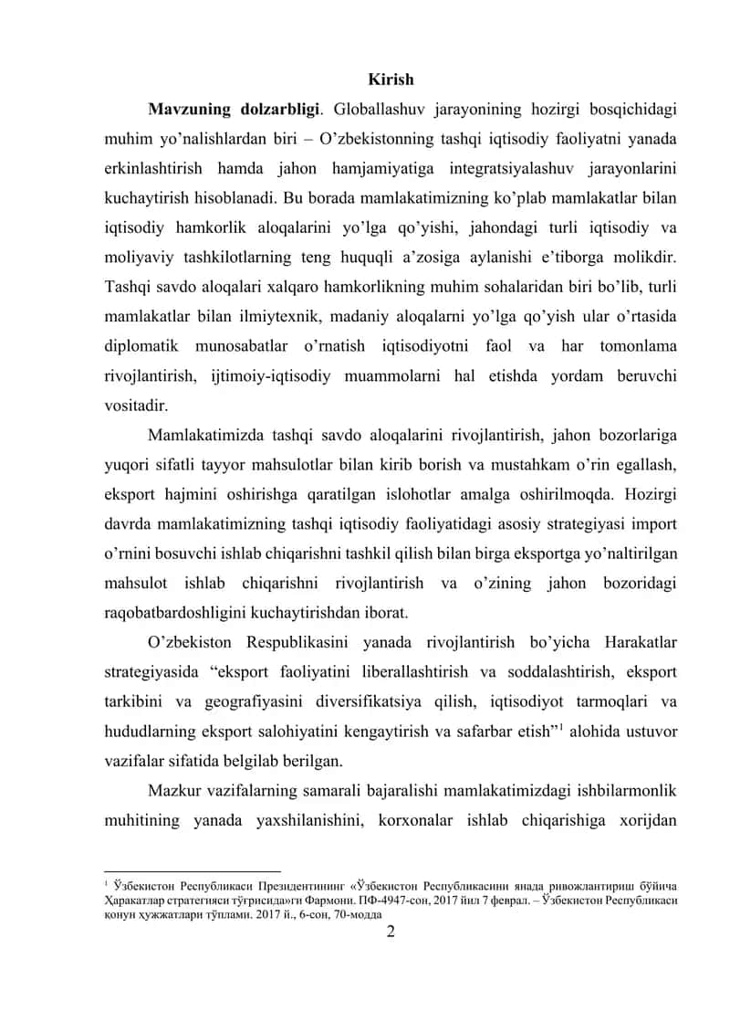 O‘ZBEKISTONNING DUNYONING RIVOJLANGAN DAVLATLARI BILAN IQTISODIY HAMKORLIGI 2