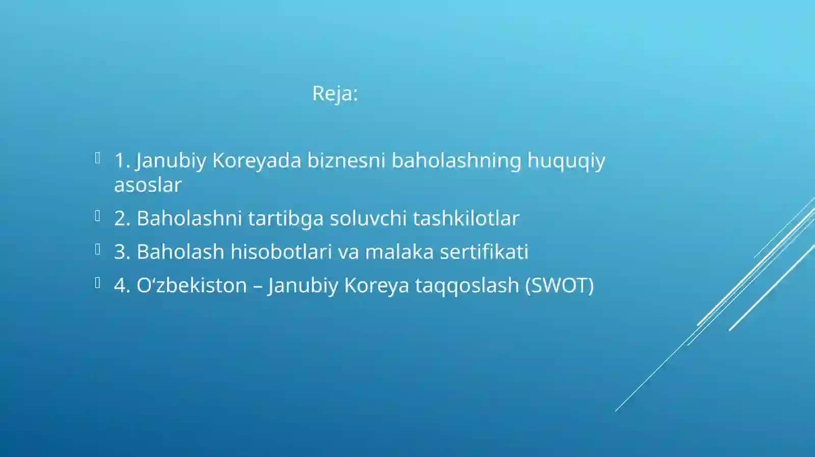 Janubiy Koreyada biznesni baholash tizimining umumiy tavsifi 2