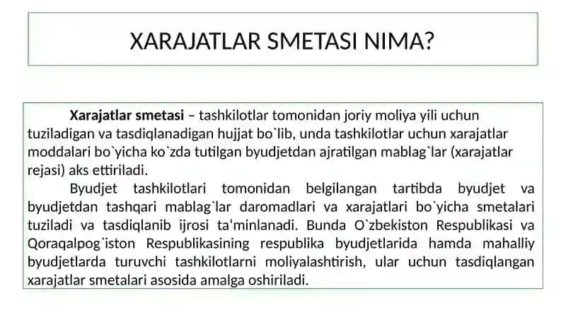 Byudjet tashkilotlari daromadlar va xarajatlar smetasi 2