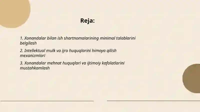 Xonandalar bilan ishlash qonun qoidalarini takomilaahtrish 2
