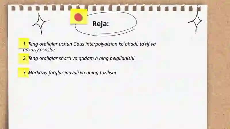 Teng oraliqlar uchun Gaus interpolyatsion ko`phadi 2