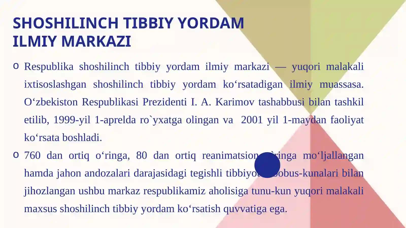 Shoshilinch tibbiy xizmat va ixtisoslashtirilgan markazlar 2