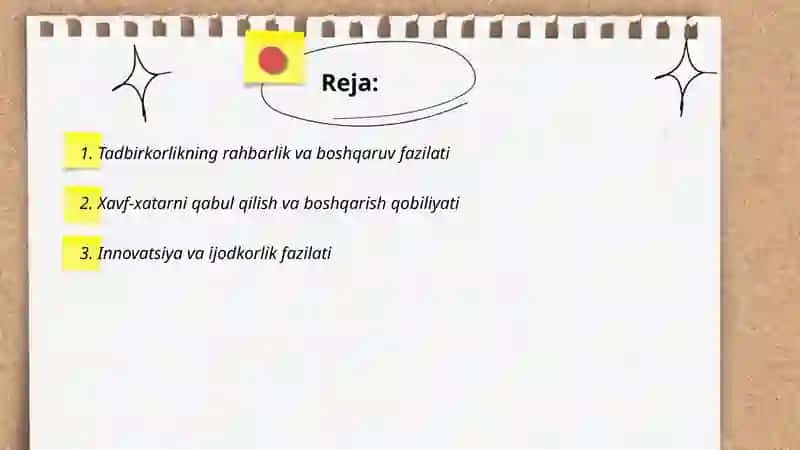 Tadbirkorlikning sifat fazilatlari, tadbirkorlik strategiyasi va taktikasi 2