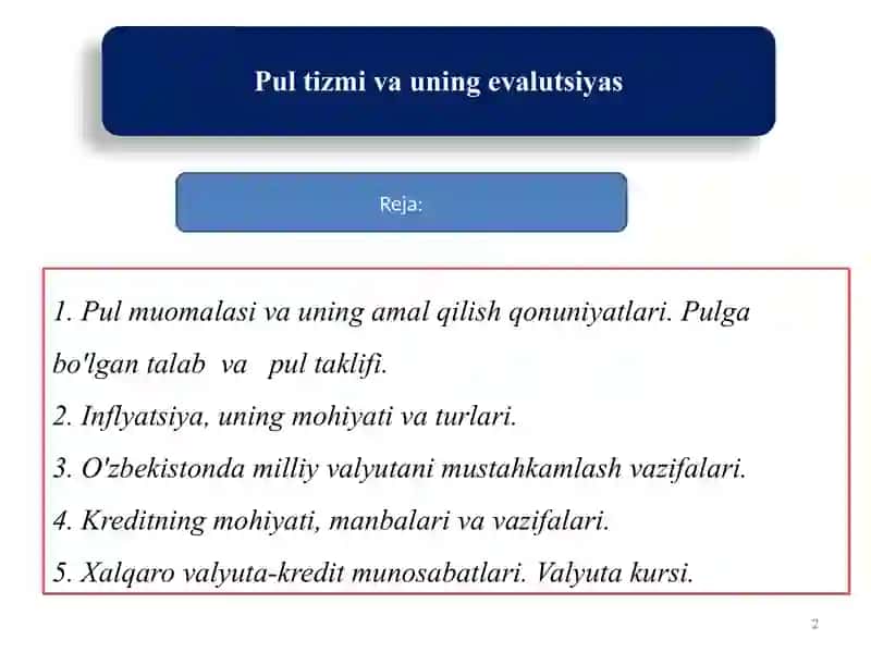 Pulmuomala si va uning amal qilish qonunlari 2