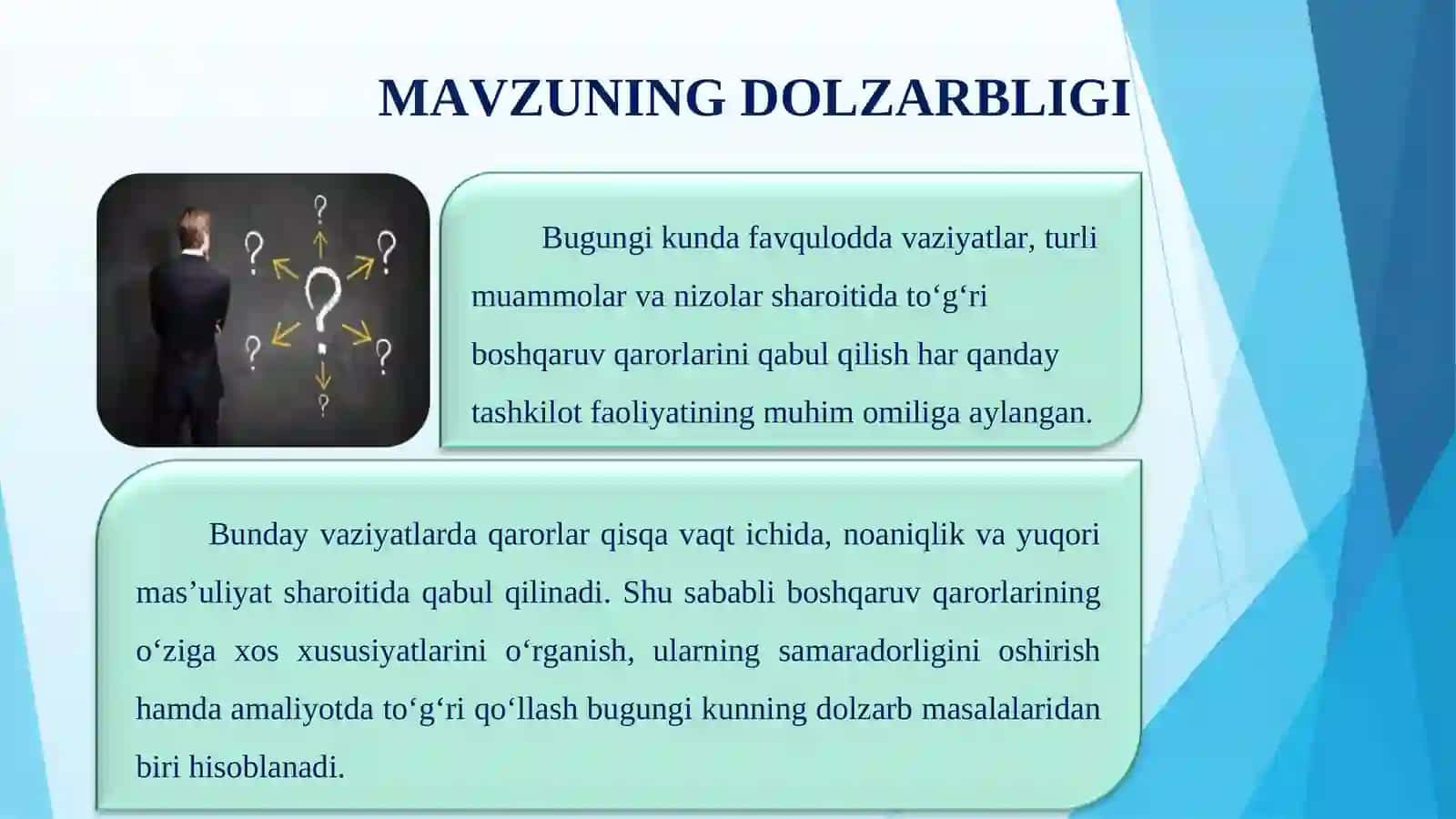 BOSHQARUV QARORLARINING XUSUSIYATLARI 2