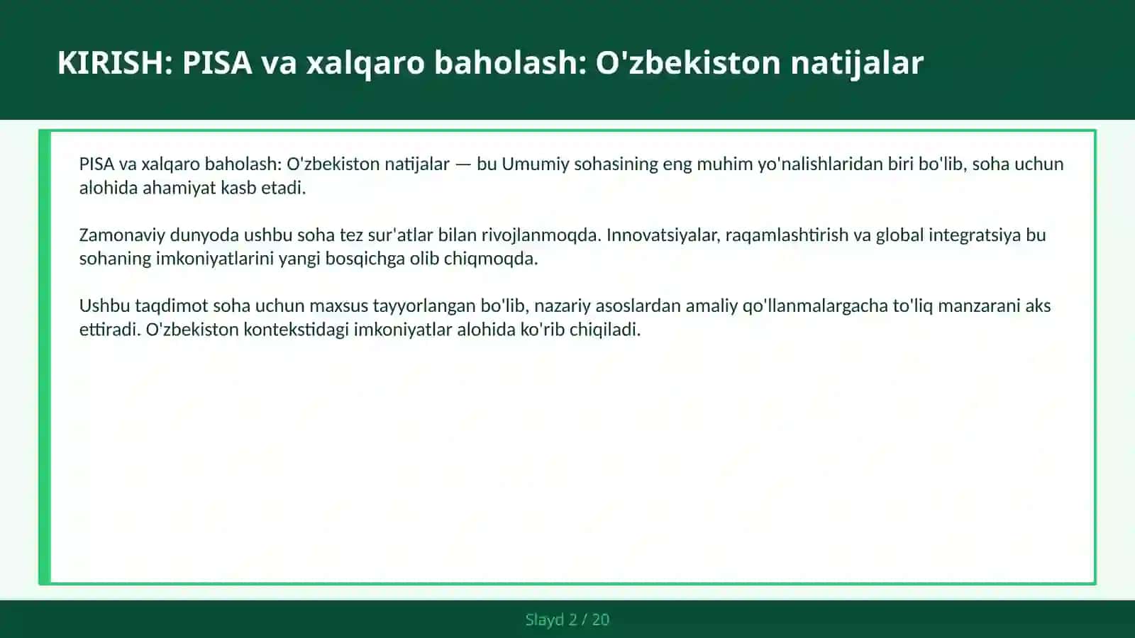 PISA va xalqaro baholash: O'zbekiston natijalar 2