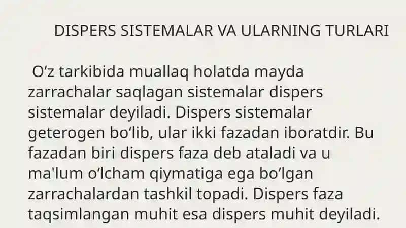 DISPERS SISTEMALAR. Kolloid eritmalar 2