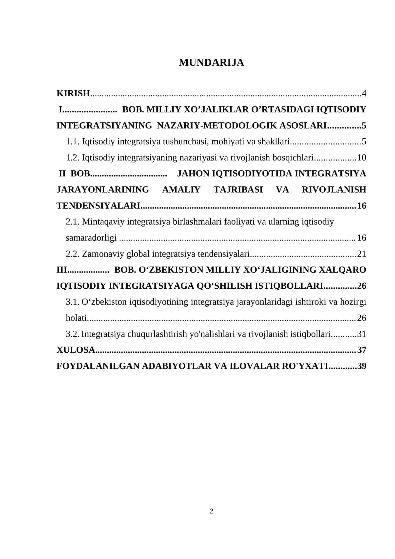 Milliy xo’jaliklar o’rtasidagi iqtisodiy integratsiya jarayonlarining rivojlanish tendensiyalari 2