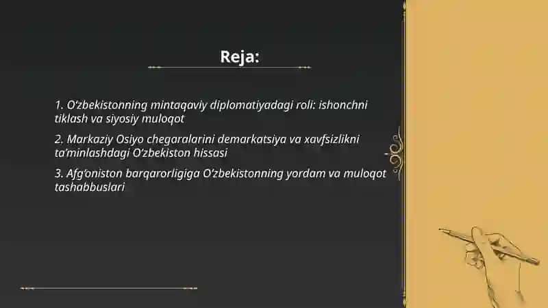 O‘zbekistonning Markaziy Osiyoda tinchlik va barqarorlikni ta’minlashdagi o‘rni 2