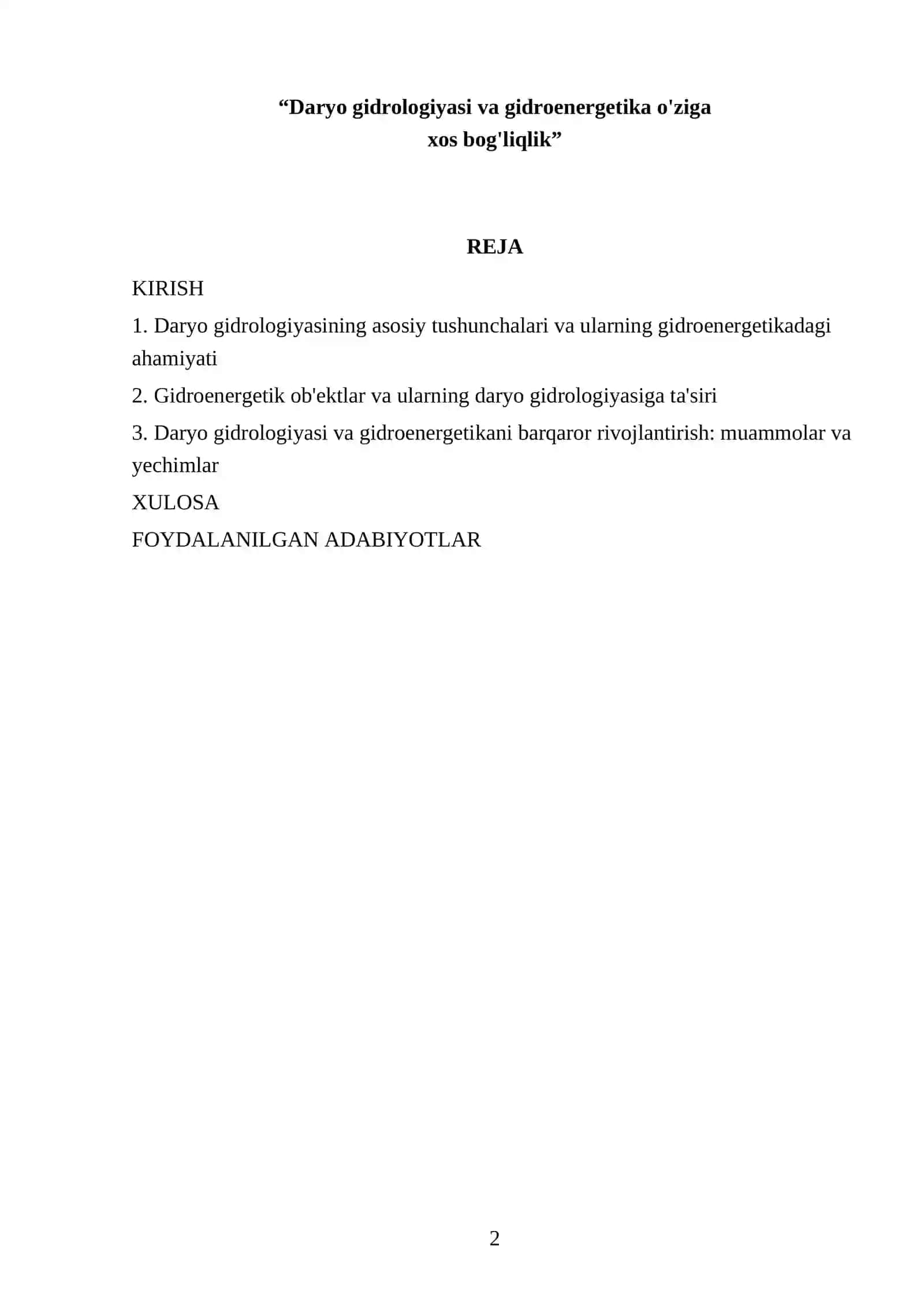 Daryo gidrologiyasi va gidroenergetika o'ziga xos bog'liqlik 2