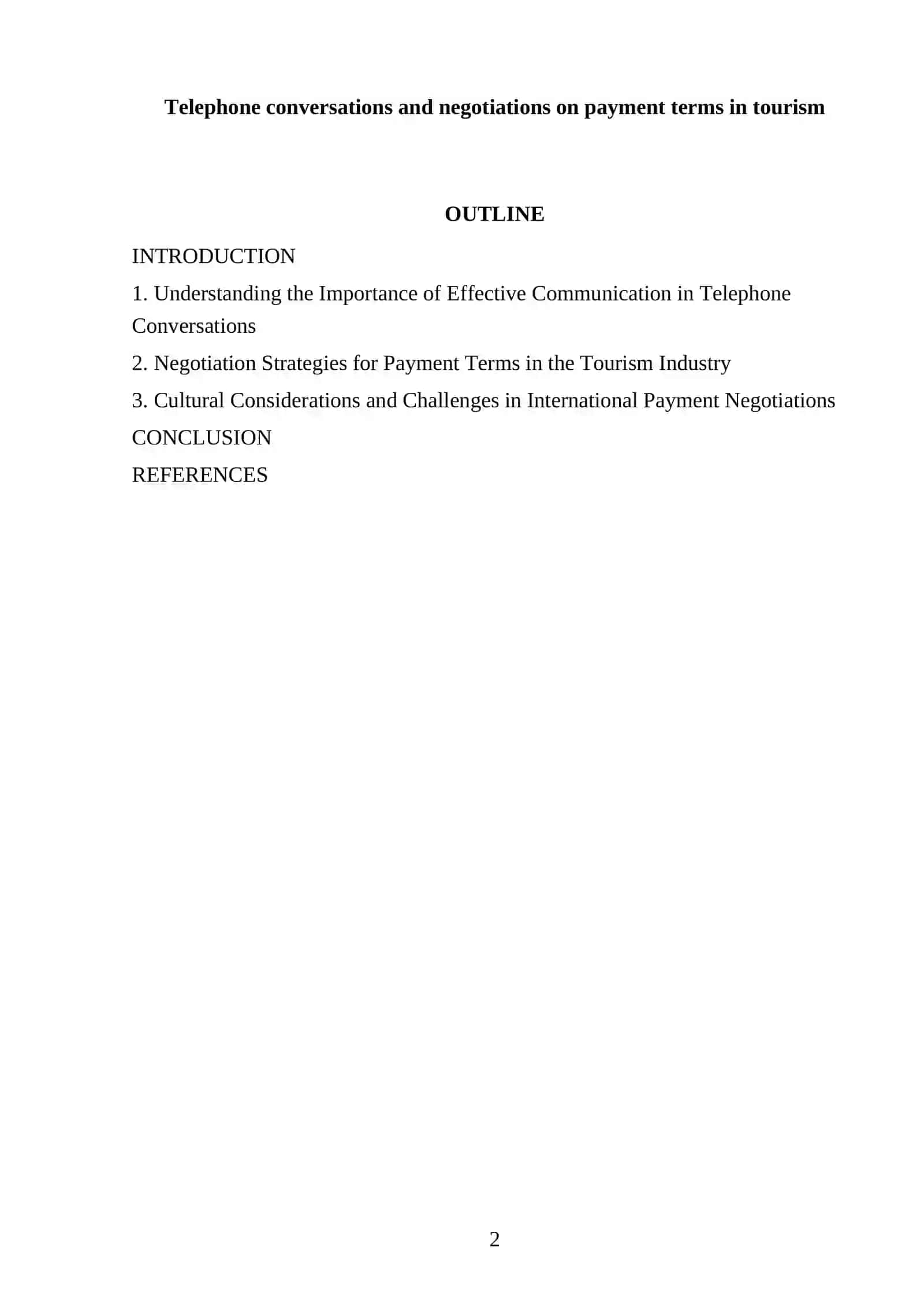 Telephone conversations and negotiations on payment terms in tourism 2