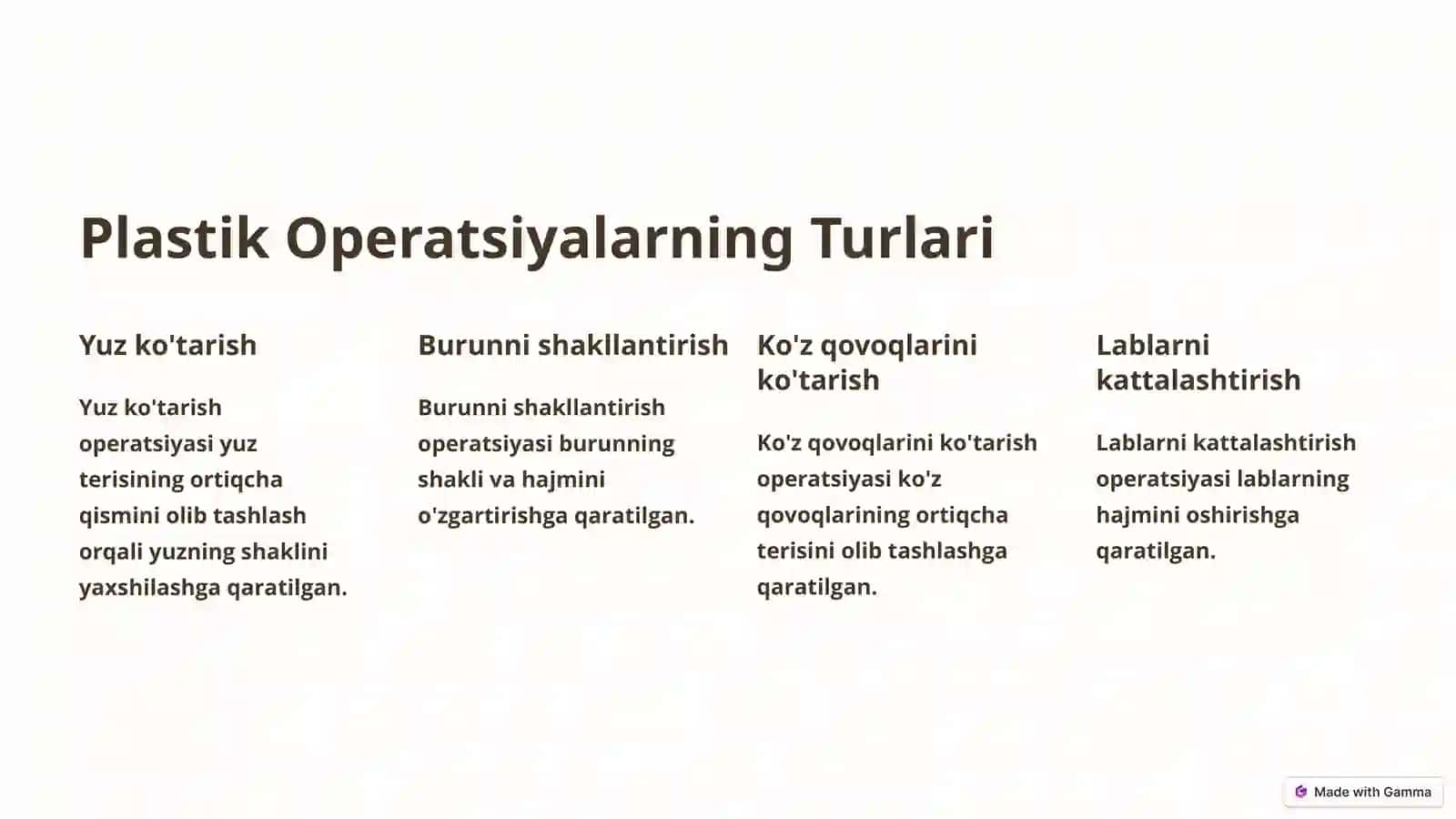 Plastik Operatsiyalar 2