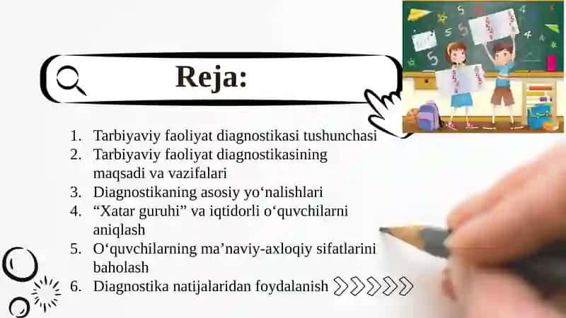 Ta’lim muassasasida tarbiyaviy faoliyat diagnostikasini tashkil etish:diagnostikaning asosiy yo‘nalishlari 2