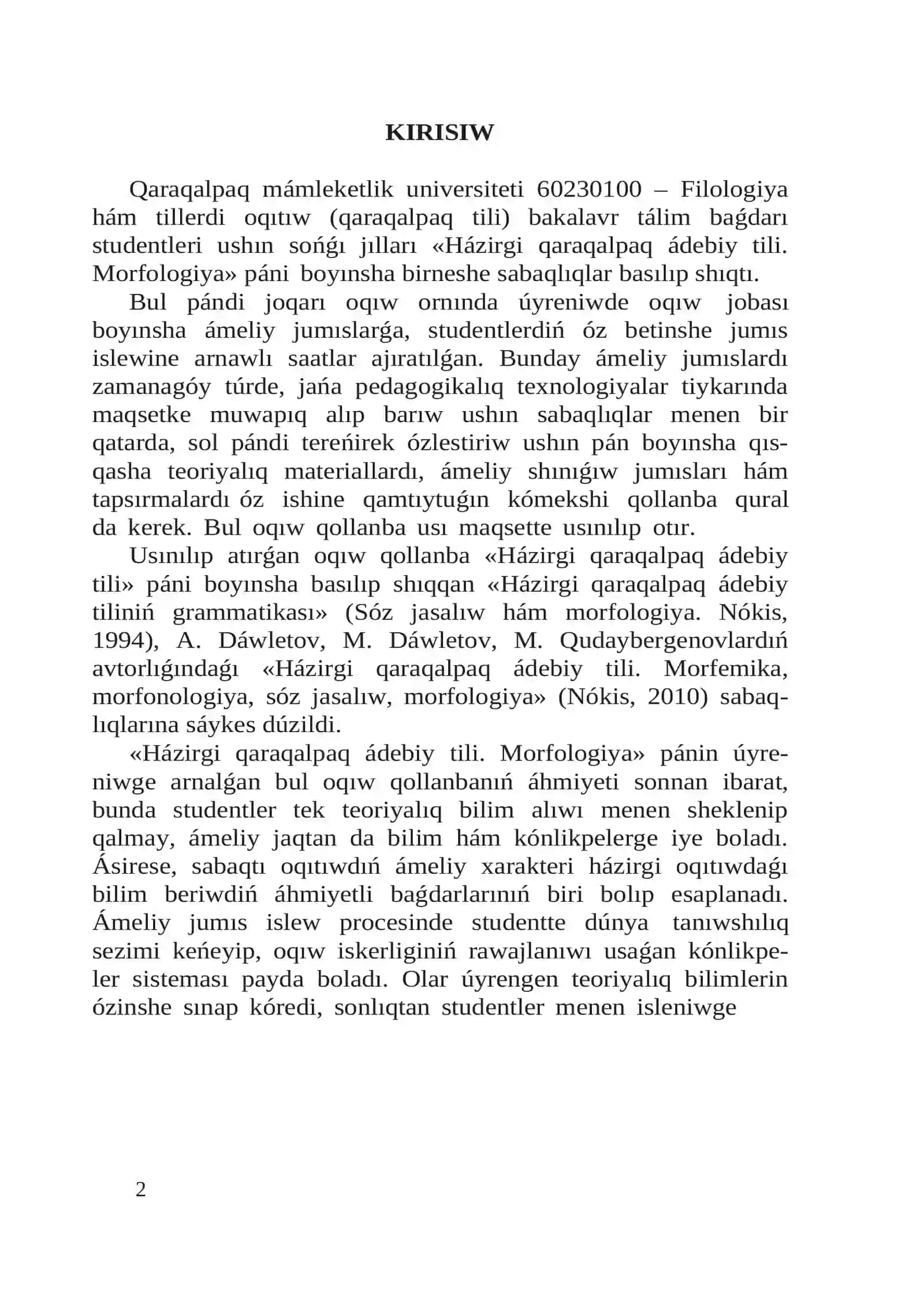 HÁZIRGI QARAQALPAQ ÁDEBIY TILI. MORFOLOGIYA PÁNINEN ÁMELIY JUMÍSLAR 2