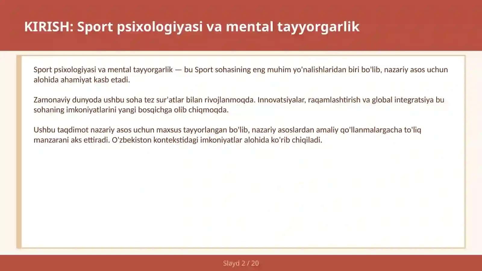 SPORT PSIXOLOGIYASI VA MENTAL TAYYORGARLIK 2