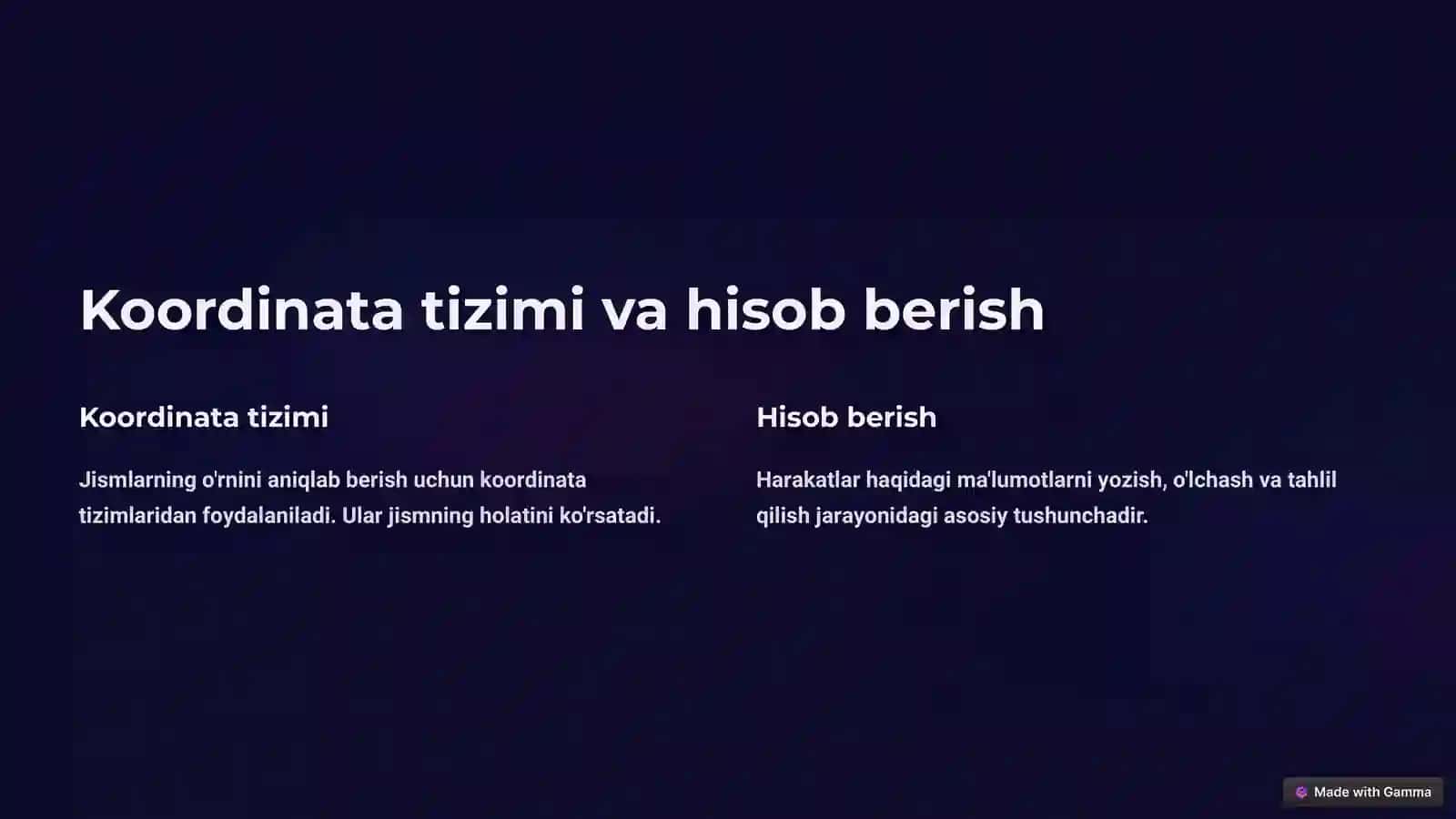 Kinematikaning asosiy tushunchalari 2