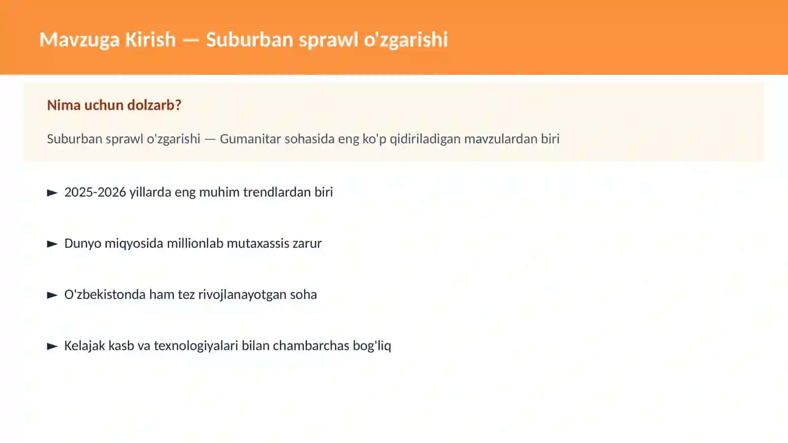 Suburban sprawl o'zgarishi 2