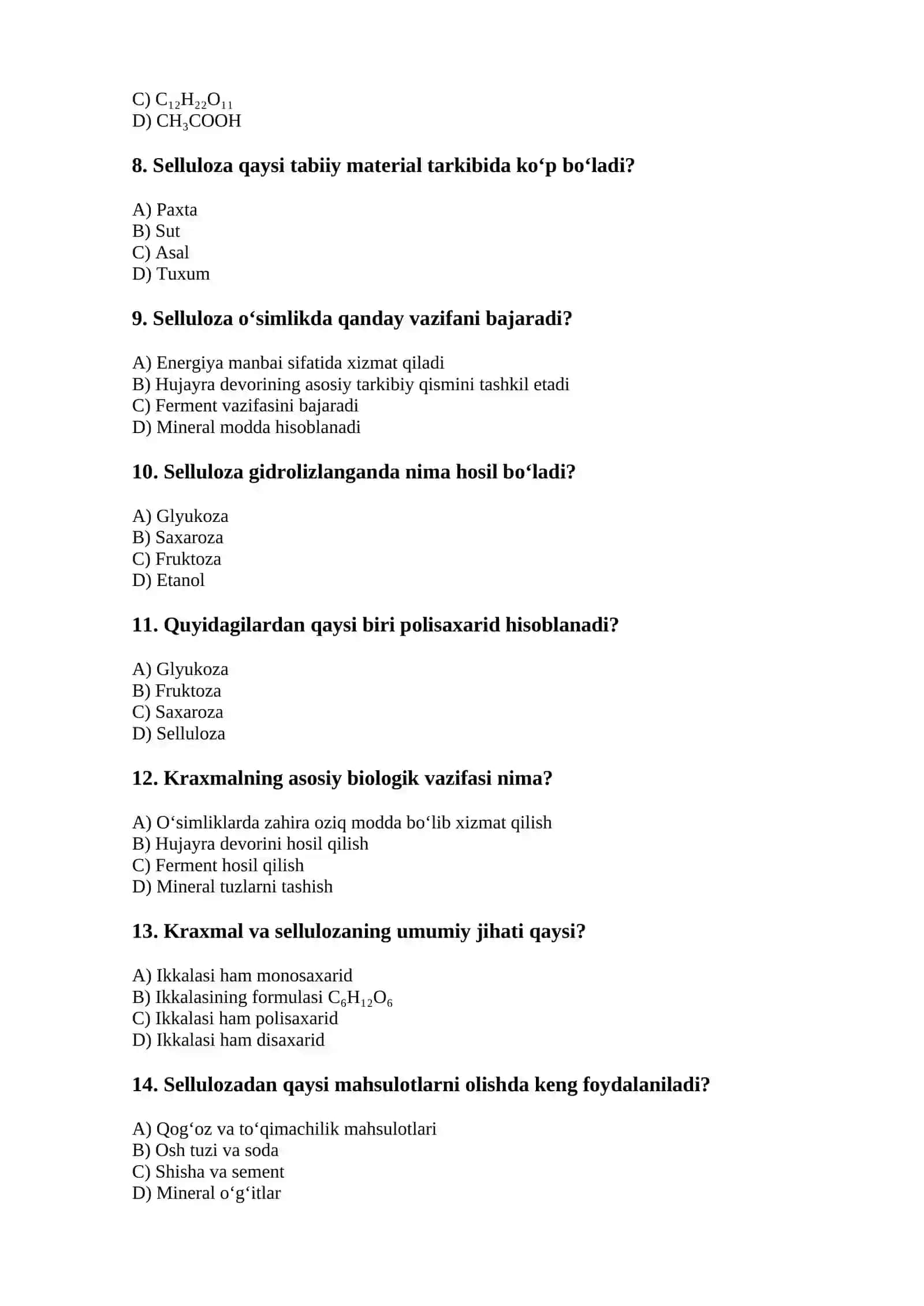 Polisaxaridlar. Kraxmal. Selluloza 2