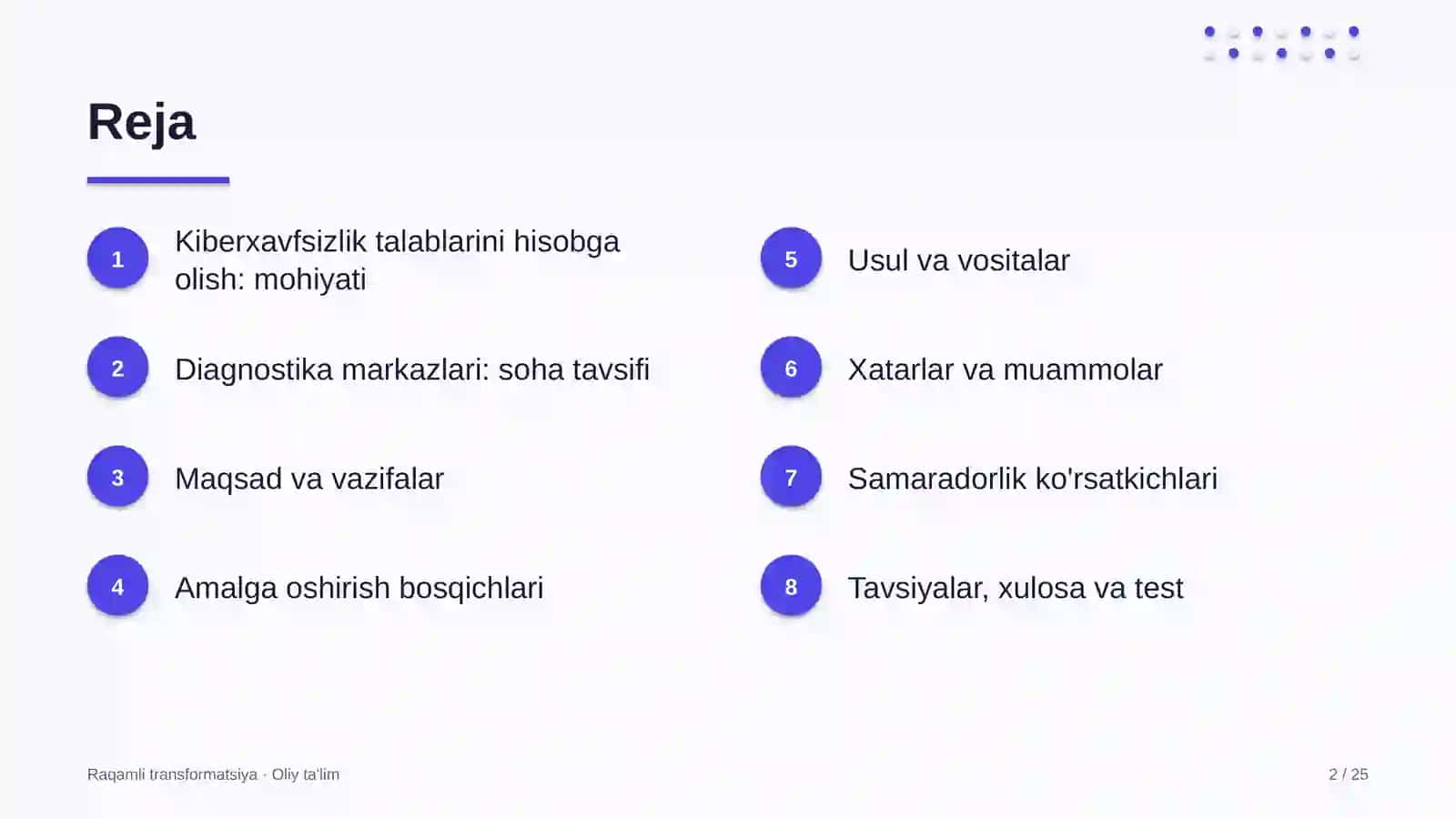 Raqamli transformatsiya · Oliy ta'lim 2