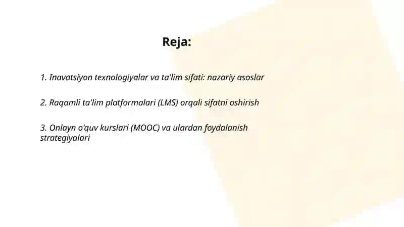 Inavatsiyon texnologiyalar va ta'lim sifati: nazariy asoslar 2