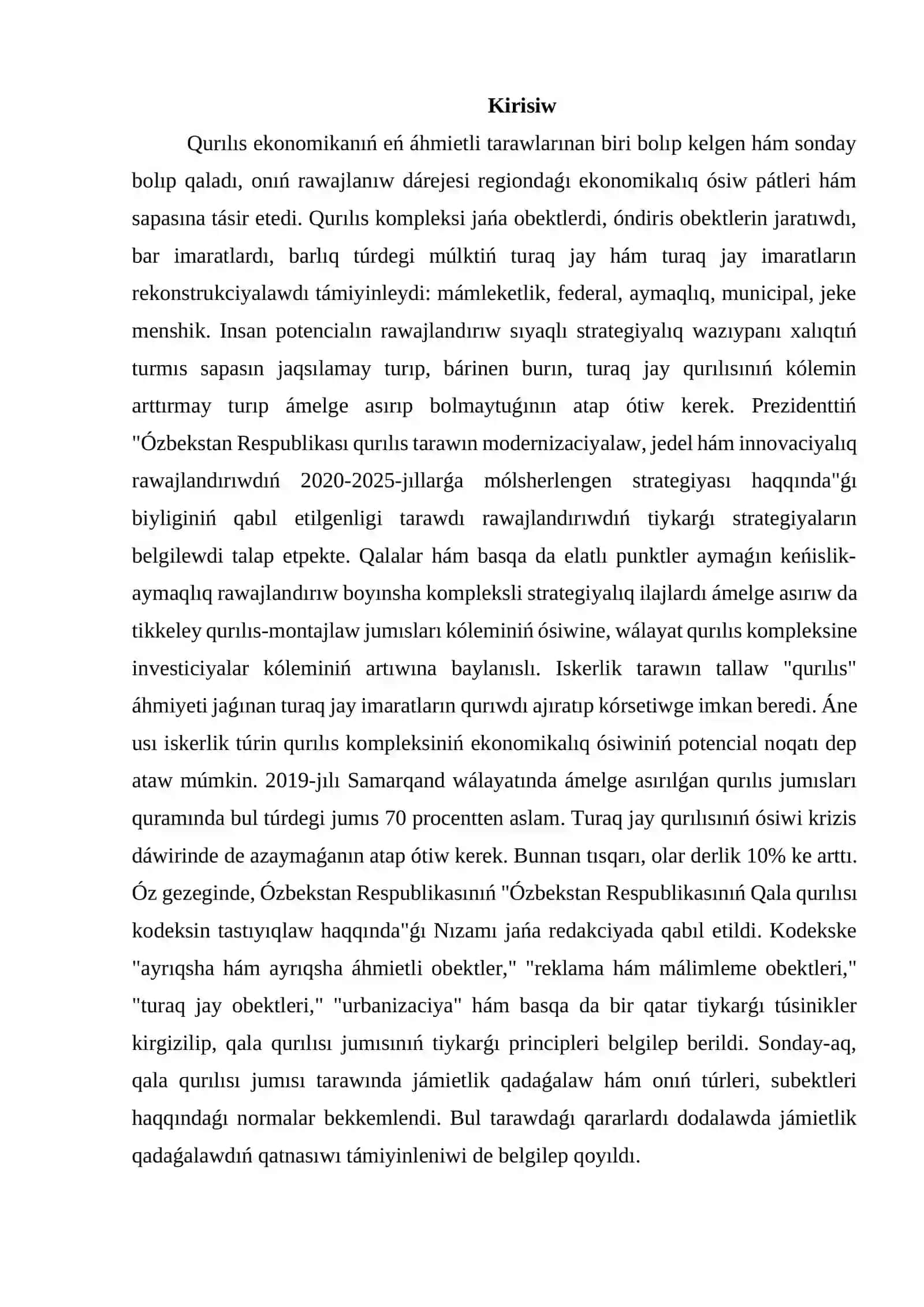 Qurılıs kompleksin rawajlandırıw 2