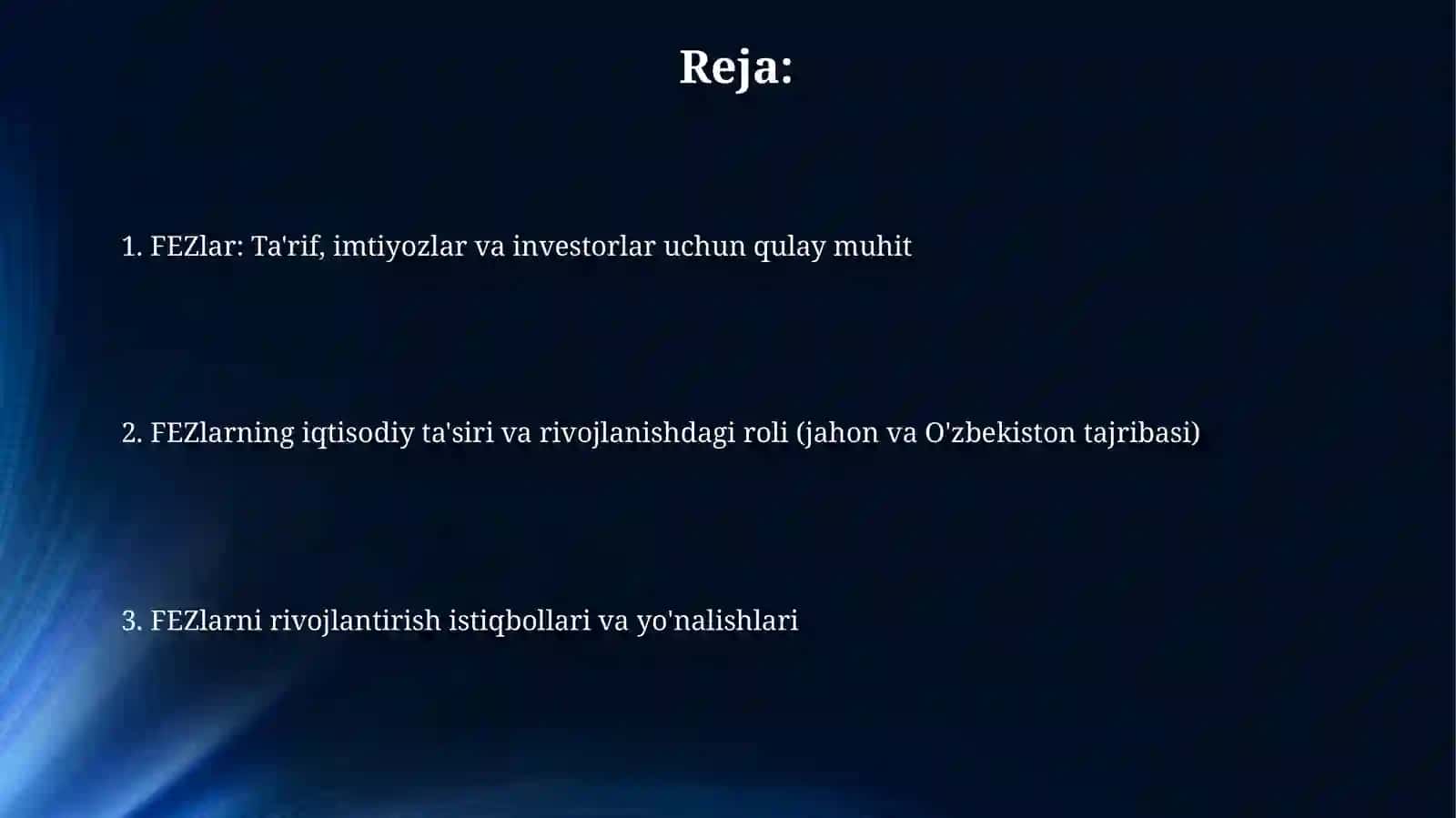 Erkin iqtisodiy hududlarning investitsiyalarni jalbetishdagio‘rni 2