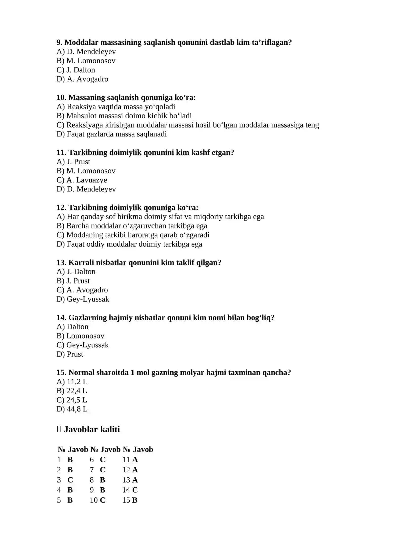 Kimyoviy test 2