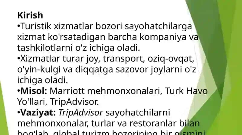 Turistik xizmatlar bozorining xususiyatlari 2