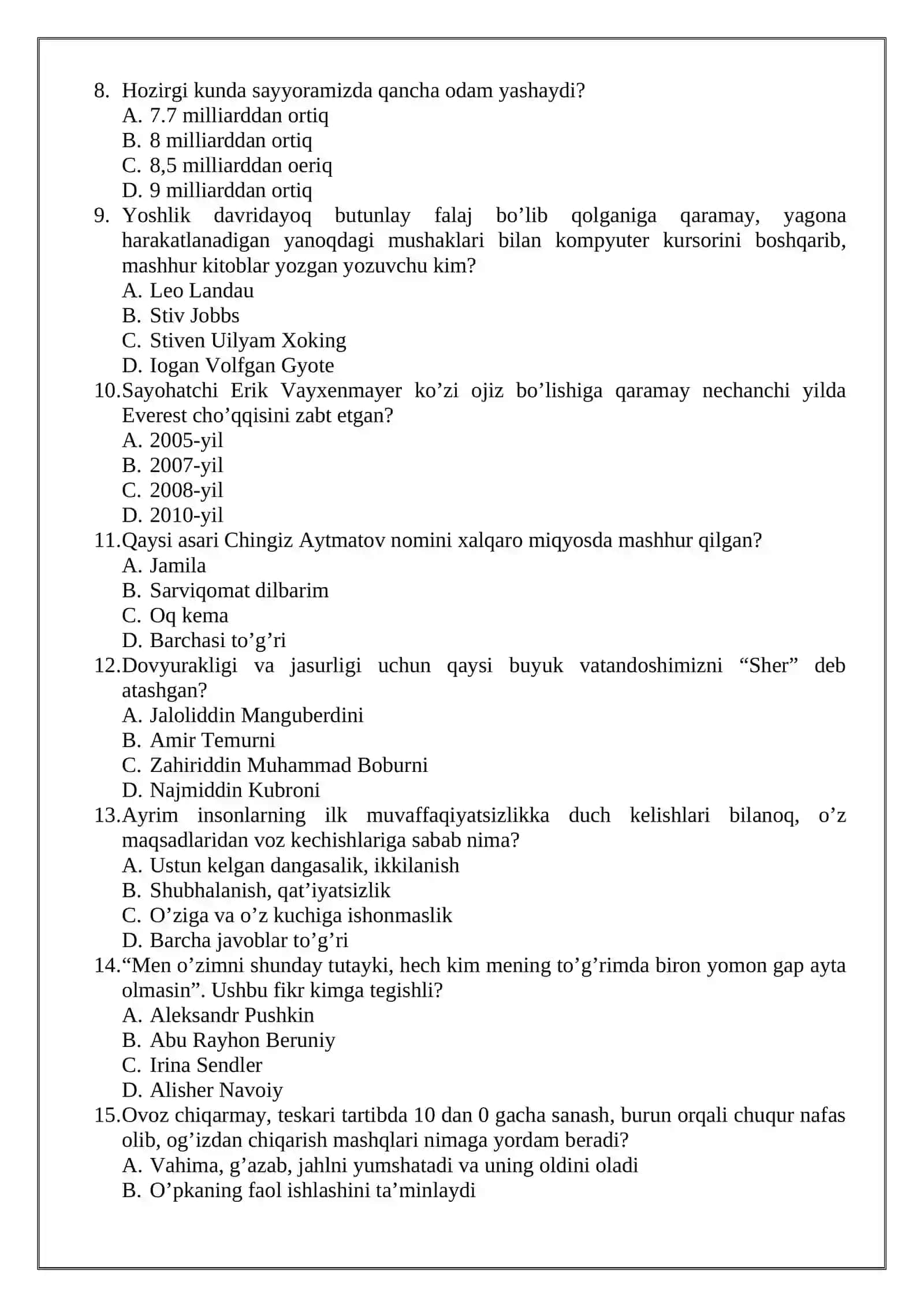 5-SINF O’QUVCHILARI UCHUN TARBIYA FANIDAN NAZORAT ISHI 2