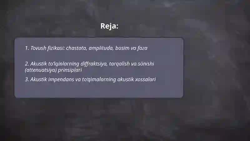 Eshitish bifizikasi elementlari. Ultratovush va uni stomatologiyada qoʻllanilishi 2