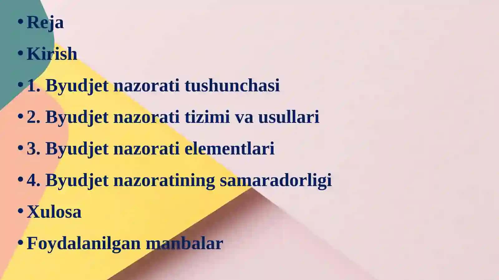 Byudjet nazorati, byudjet nazorati elementlari 2
