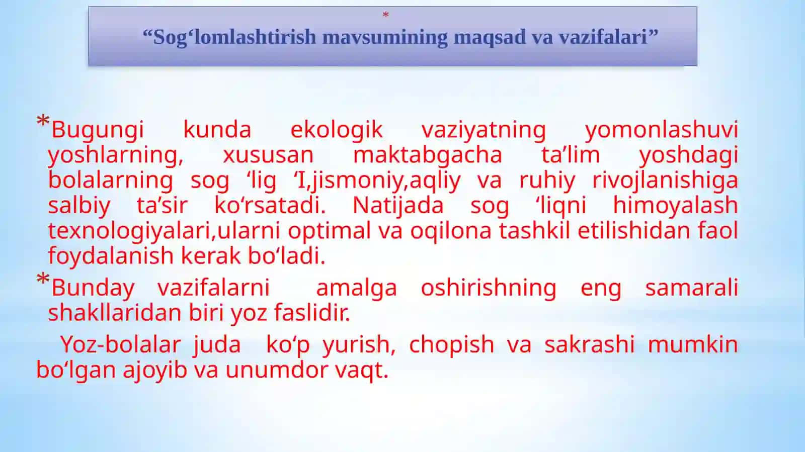 Tashkilotlarda yozgi sog'liqlashtirish ishlarini qayta yozish metodikasi 2