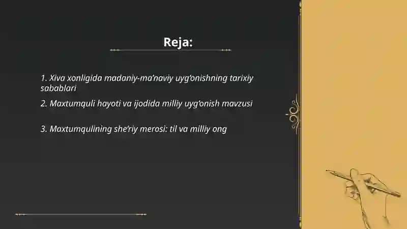 Xiva xonligida madaniy-ma’naviy uyg‘onish: Maxtumquli, Munis, Ogahiy, Feruz, Komil Xorazmiy 2