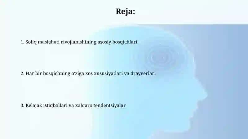 Soliq maslaxatining rivojlanish bosqichlari 2