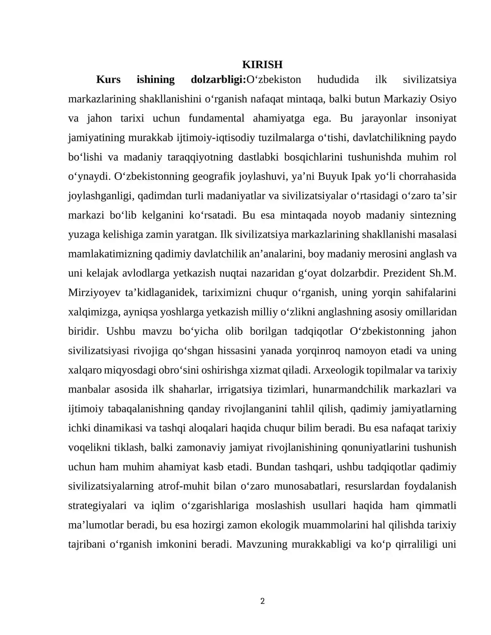 O'ZBEKISTON HUDUDIDA ILK SVILIZATSIYA MARKAZINING SHAKILLANISHI 2