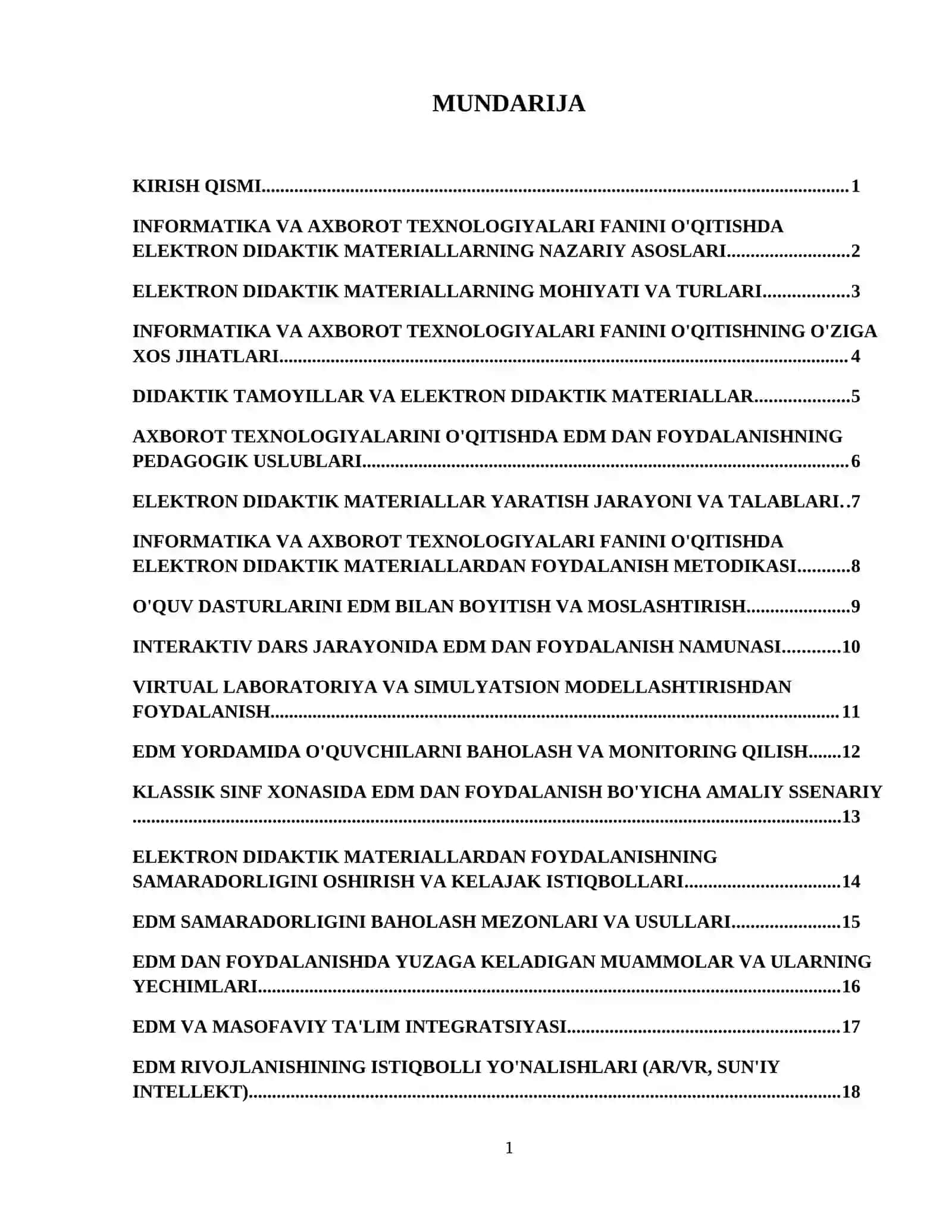 Elektron didaktik materiallardan foydalanib Informatika va axborot texnologiyalari fanini o'qitishni takomillashtirish. 2