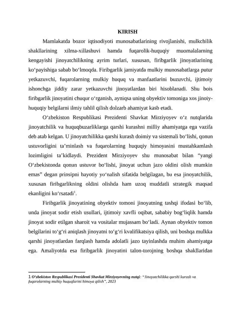 FIRIBGARLIK JINOYATINING OBYEKTIV TOMONINING JINOIY-HUQUQIY XUSUSIYATLARI 2