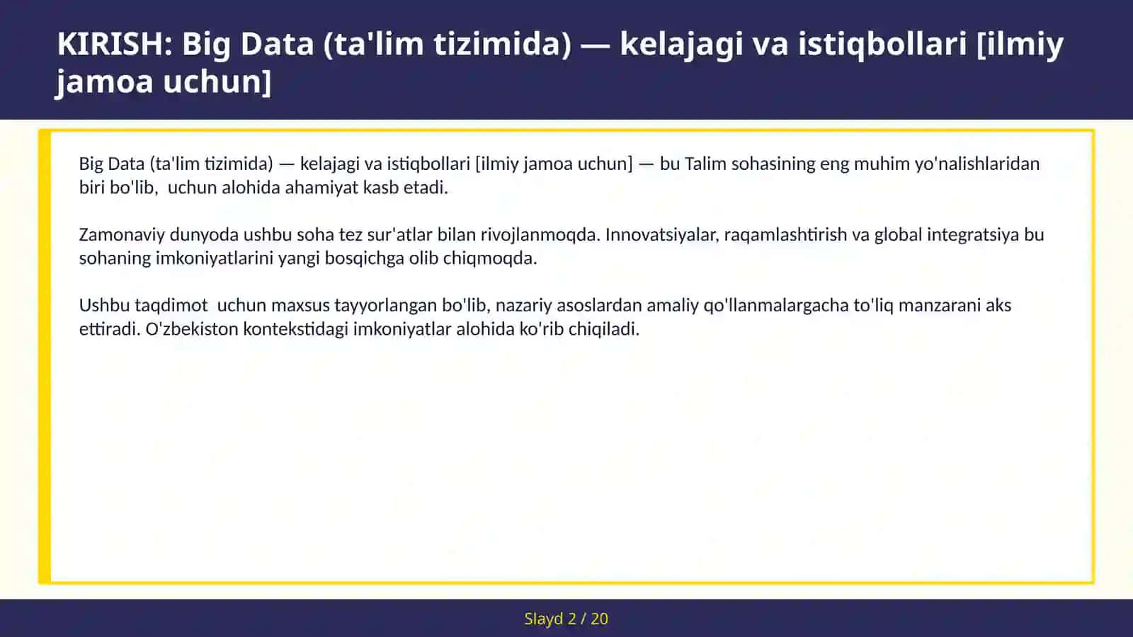 Big Data (ta'lim tizimida) — kelajagi va istiqbollari [ilmiy jamoa uchun] 2